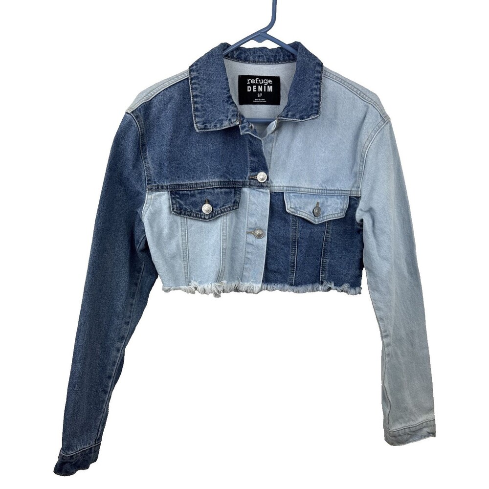 Refuge Denim Women’s Cropped Patchwork Jean Jacket Size S - Picture 3 of 16
